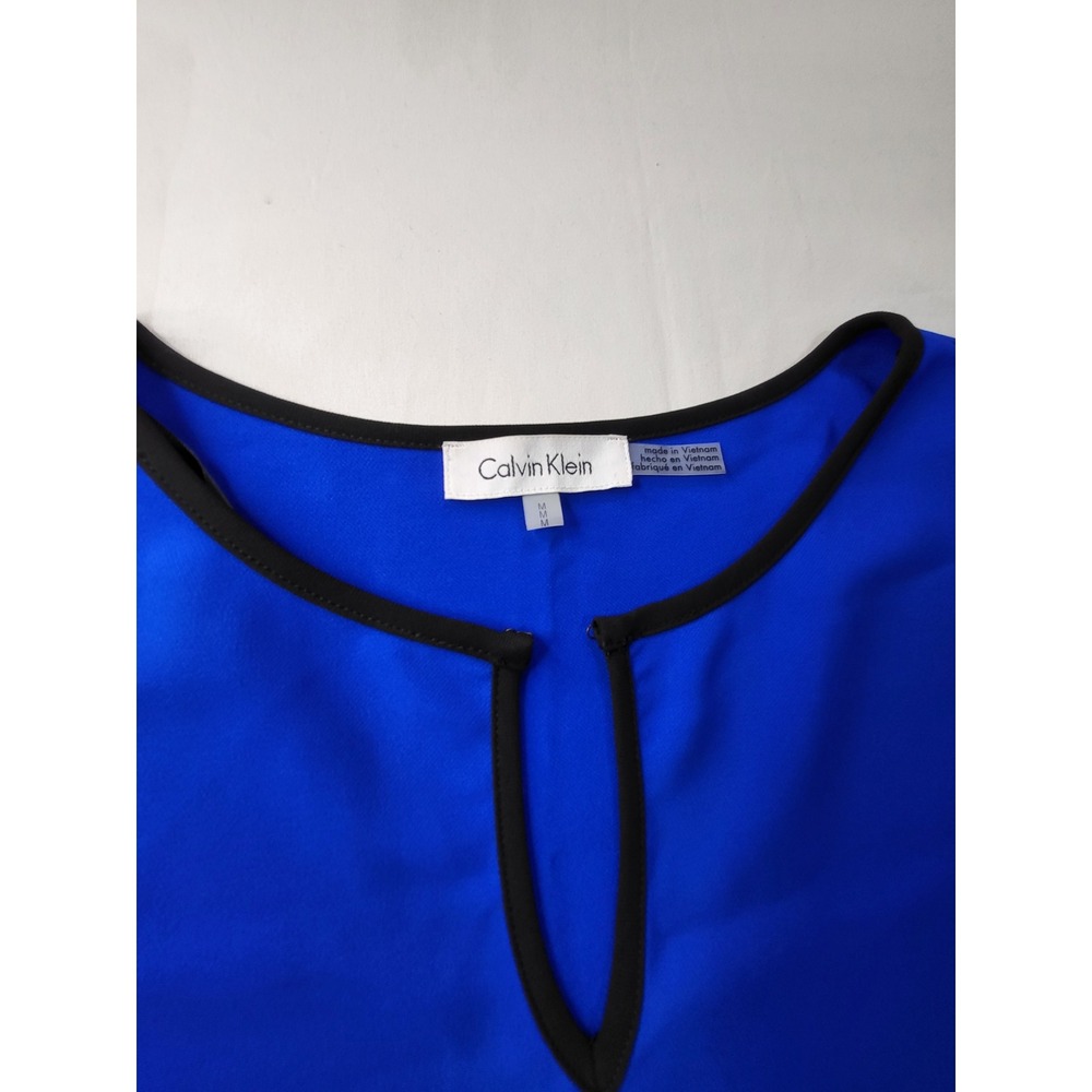 Calvin Klein Royal Blue Contrast Trim Ruffle Sleeve Blouse Size Medium - Picture 2 of 6